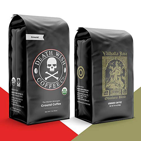 DEATH WISH Coffee [1 lb] and VALHALLA JAVA Odinforce Blend [12 oz] Ground Coffee Bundle Pack